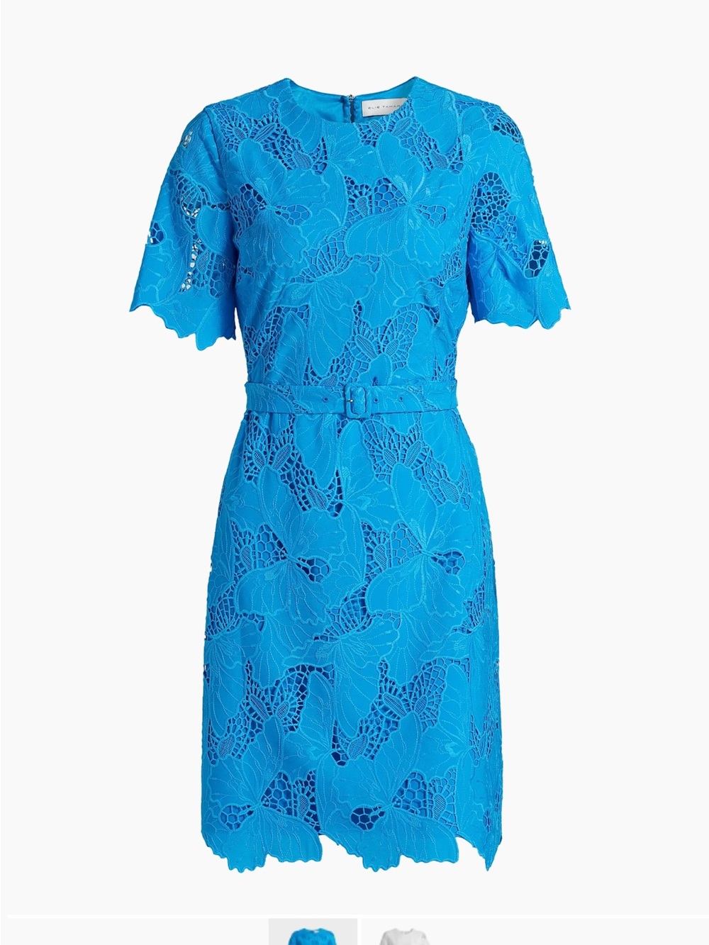 Elie Tahari Bright Blue Lace Short Sleeve Belted Midi Dress